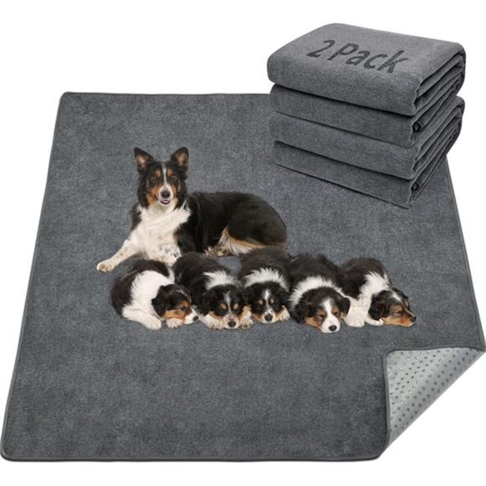 2 Packs XL Reusable Dog Mat for Floor, Non-Slip Washable Pee Pad (36"x48"-Gray)
